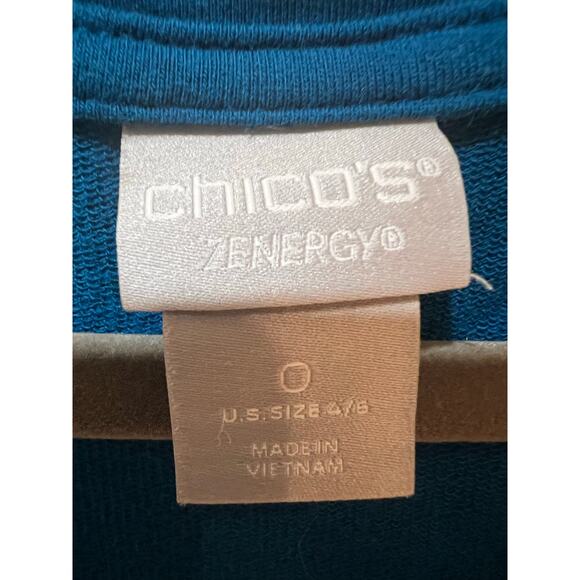 Chico’s Zenergy Teal Button Detail Ribbed V-Neck Trim Knit Tunic Top Size 0 (4/6 - Picture 6 of 8